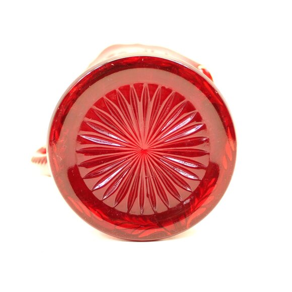 MOSSER RUBY RED GLASS PITCHER & (2) TUMBLERS INVERTED THISTLE PATTERN VINTAGE - Picture 10 of 10